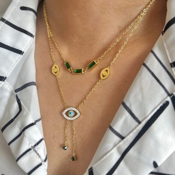 Evil Drop Green Studs Anti Tarnish Necklace
