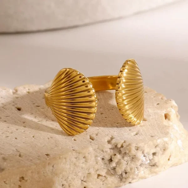 Shell Engraved Anti Tarnish Adjustable Ring