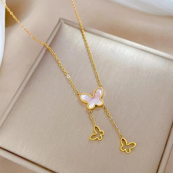 Elegant Two Butterfly Drop Anti Tarnish Necklace