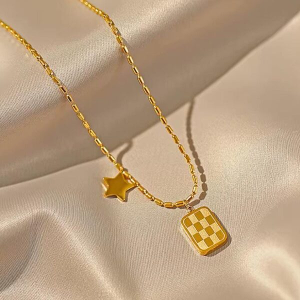Checkboard Star Anti Tarnish Necklace